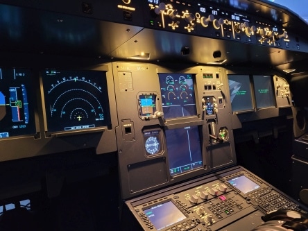 The cockpit of an A320