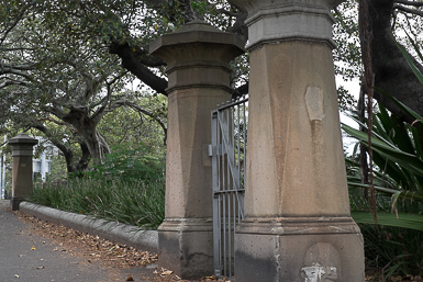 Sandstone gate posts to Moore Park