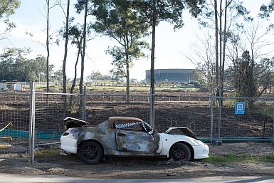 Burnt out car in Rouse Hill